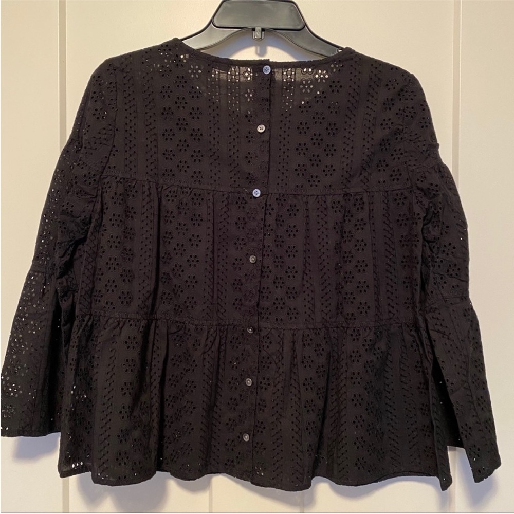 Madewell Black Eyelet Tiered Button-Back Blouse - Picture 6 of 6